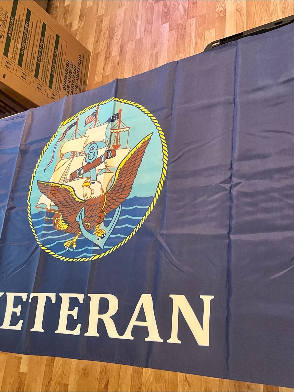 Veteran Navy Blue Decorative Flag with Eagle Emblem 3’ X 5’ Double Sided